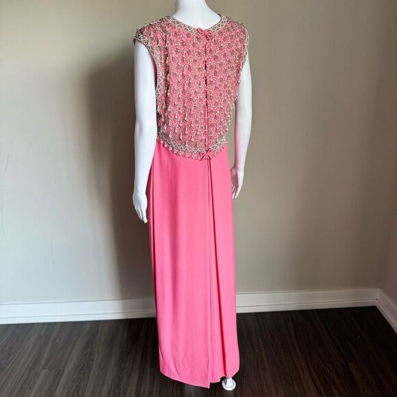 Vintage 60’s Beaded Bodice Gown Maxi Dress With Back Bows - Picture 7 of 13